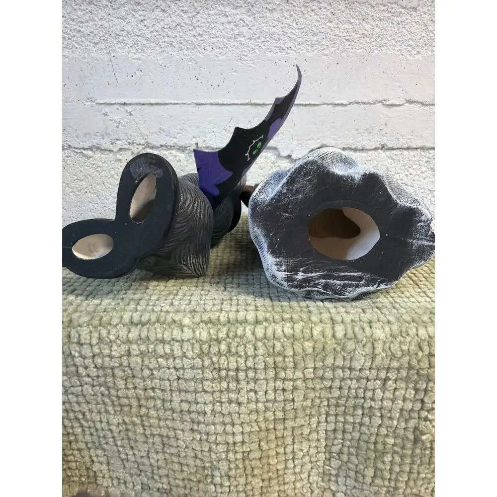 Hand Painted Halloween Ceramic Bat & Ghost Bear Figurines Set Pumpkin Cloth Wing